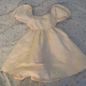 yellow tie backless puff sleeve ruffle hem dress